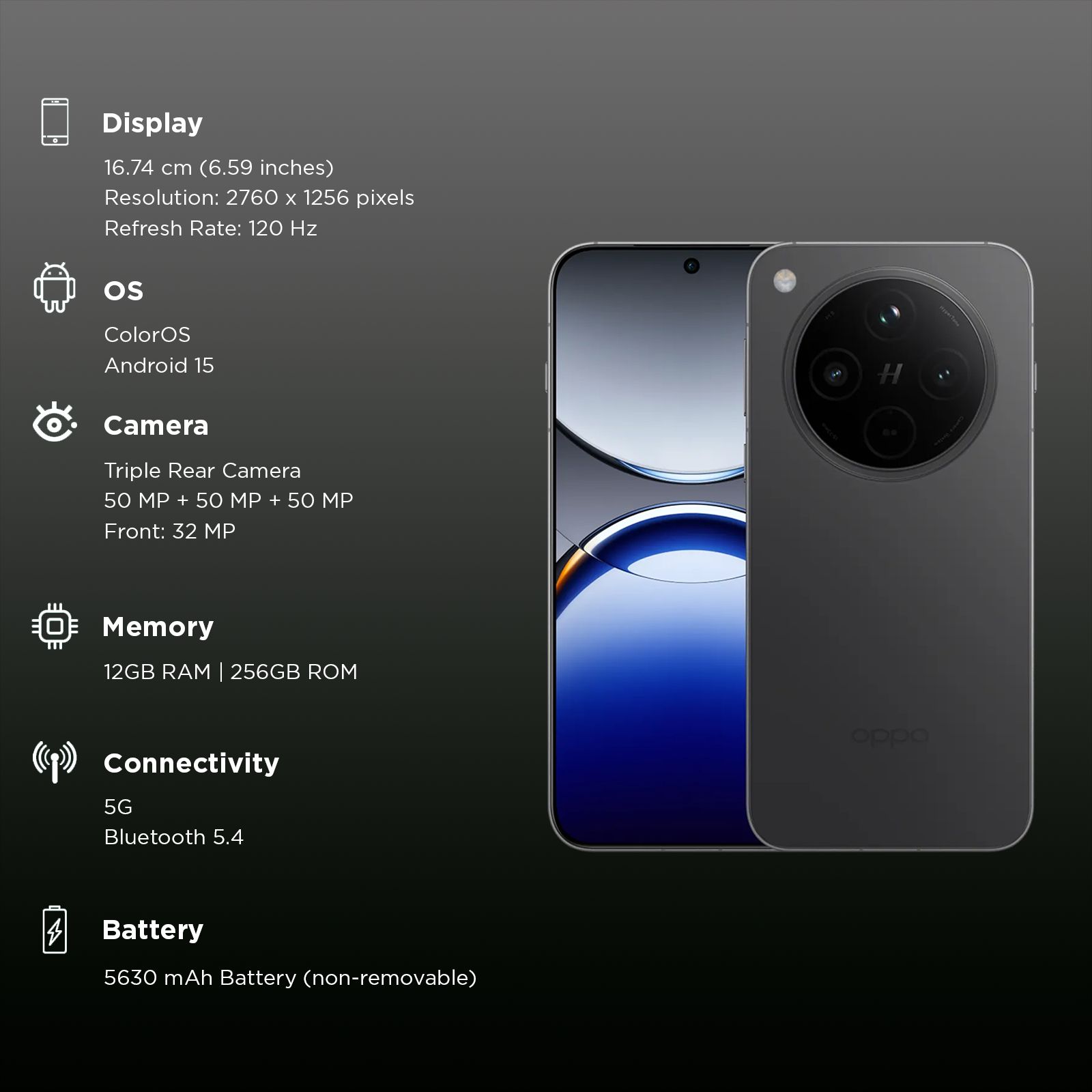 Buy oppo Find X8 5G (12GB RAM, 256GB ROM, Space Black) Online – Croma